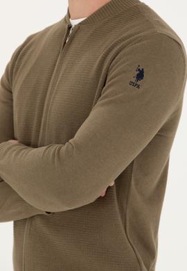 Erkek Haki Melanj Basic Triko Hırka - 50269410034