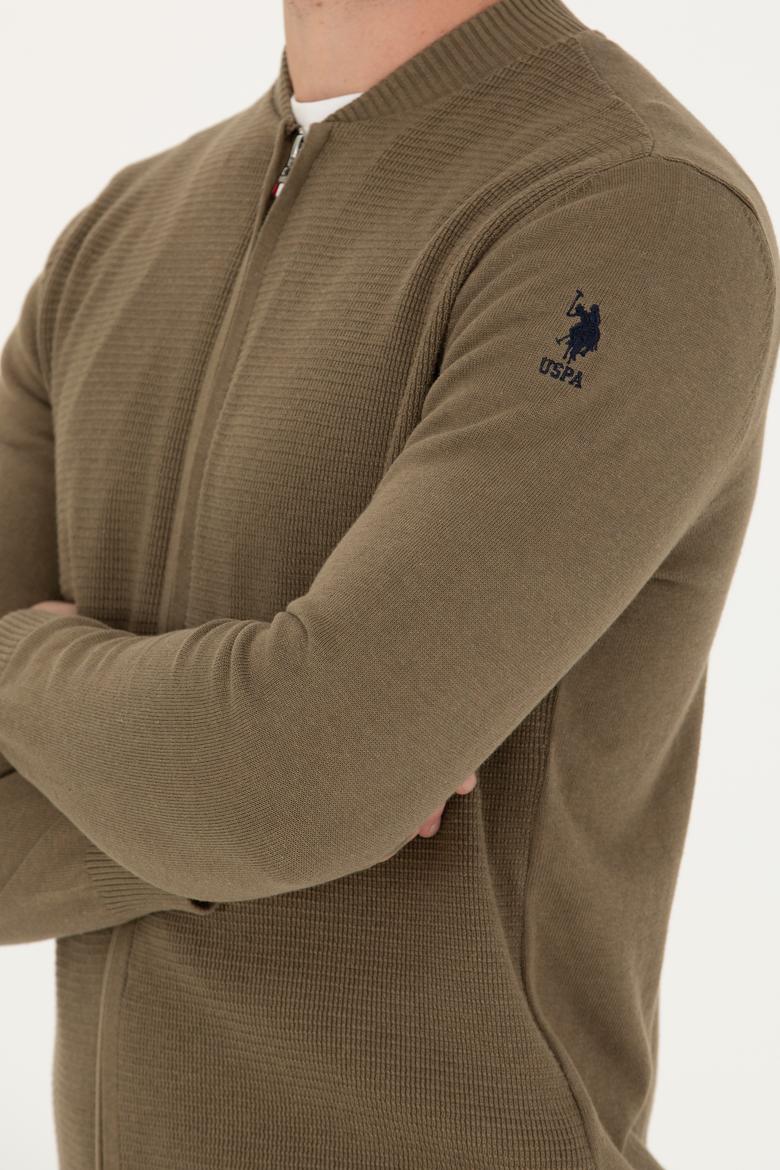 Erkek Haki Melanj Basic Triko Hırka - 50269410034