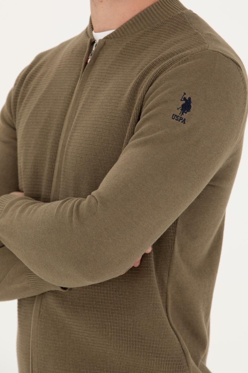 Erkek Haki Melanj Basic Triko Hırka