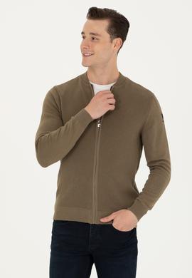 Erkek Haki Melanj Basic Triko Hırka - 50269410034