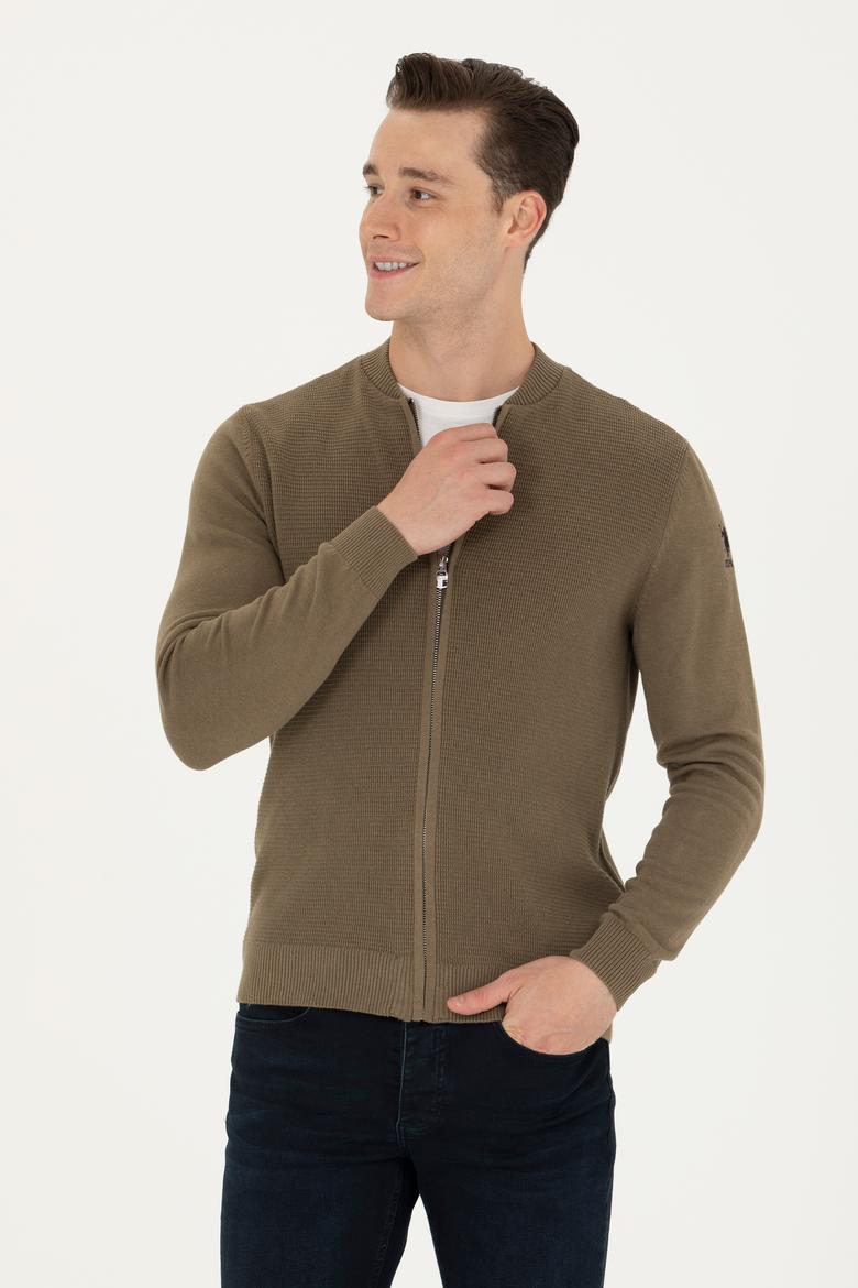 Erkek Haki Melanj Basic Triko Hırka - 50269410034