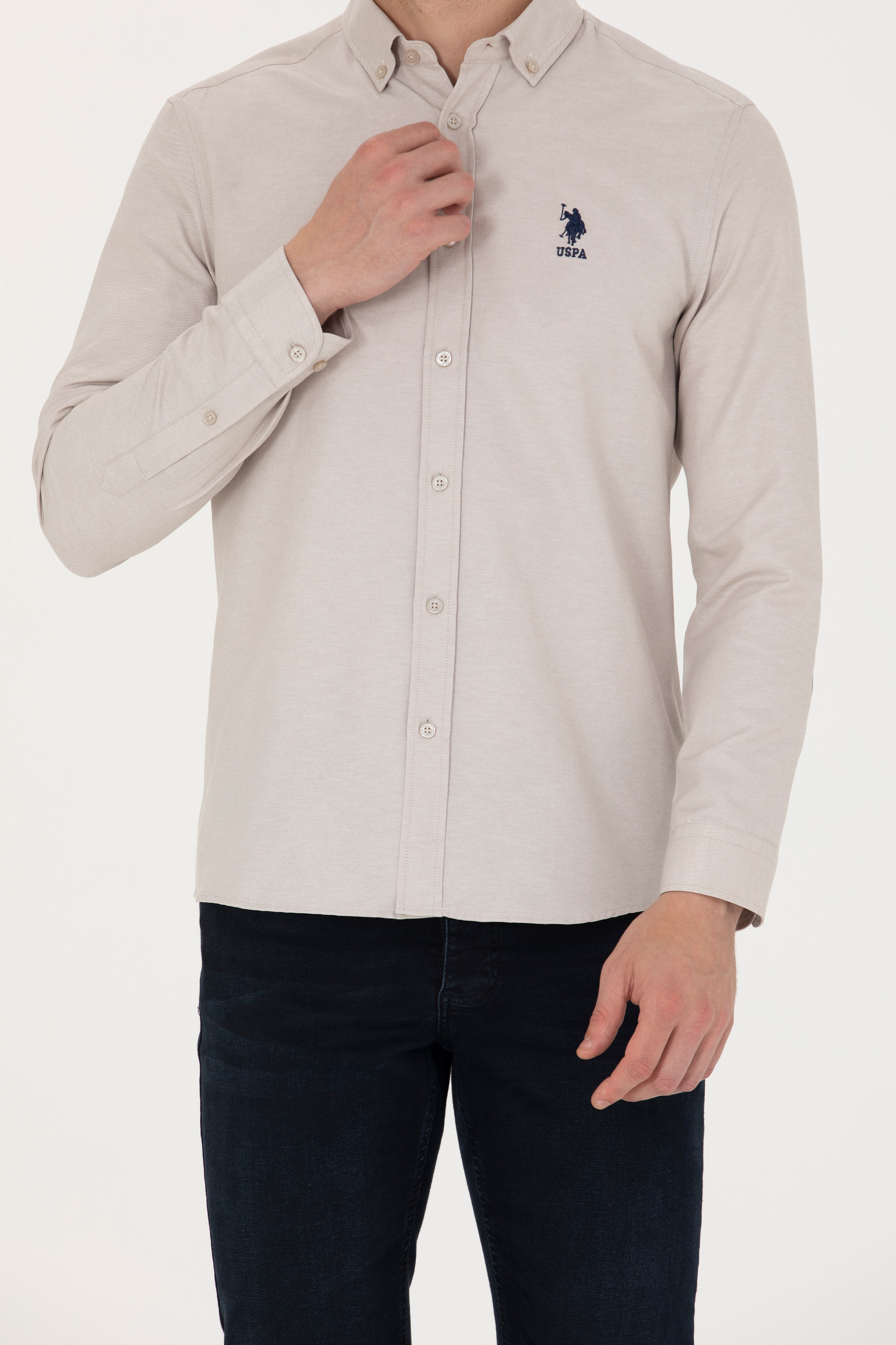 Erkek Taş Uzun Kollu Basic Gömlek - Image 6