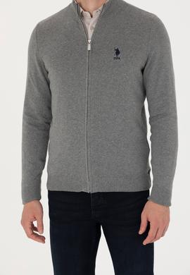 Erkek Gri Melanj Basic Triko Hırka - 50275842024