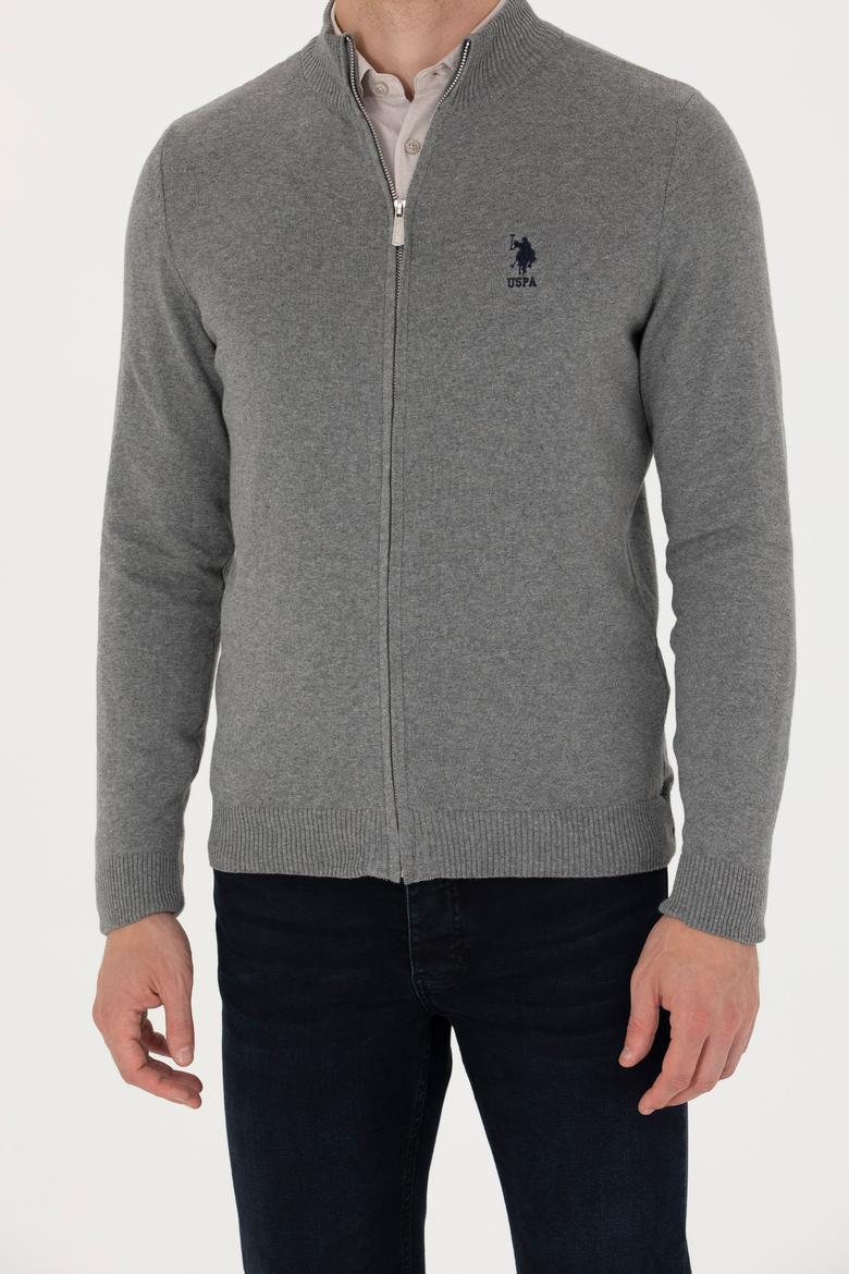 Erkek Gri Melanj Basic Triko Hırka - 50275842024