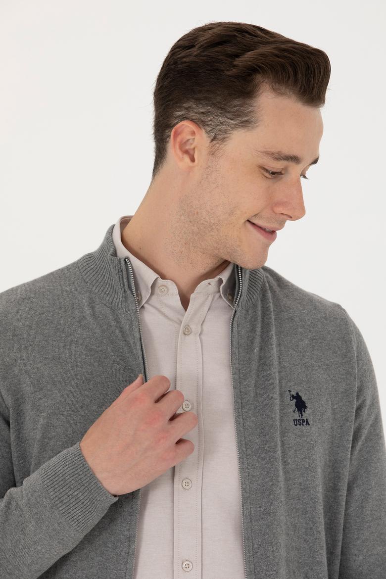 Erkek Gri Melanj Basic Triko Hırka - 50275842024