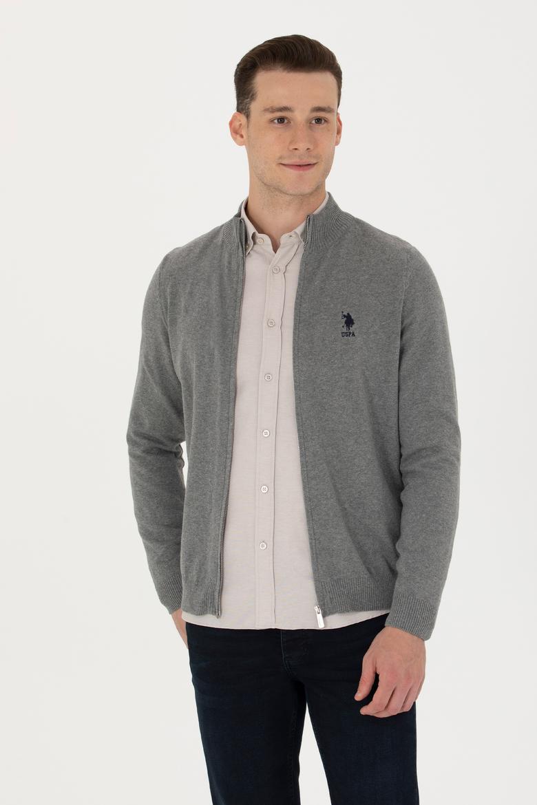 Erkek Gri Melanj Basic Triko Hırka - 50275842024