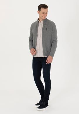 Erkek Gri Melanj Basic Triko Hırka - 50275842024