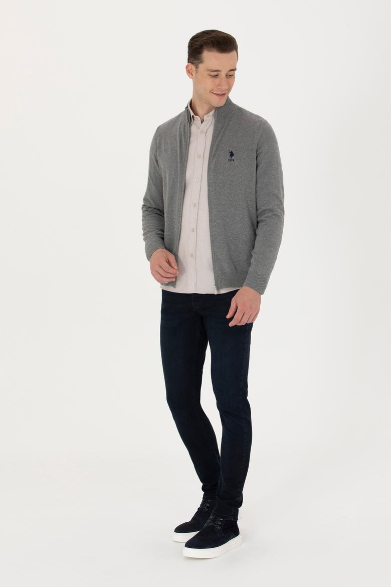 Erkek Gri Melanj Basic Triko Hırka - 50275842024