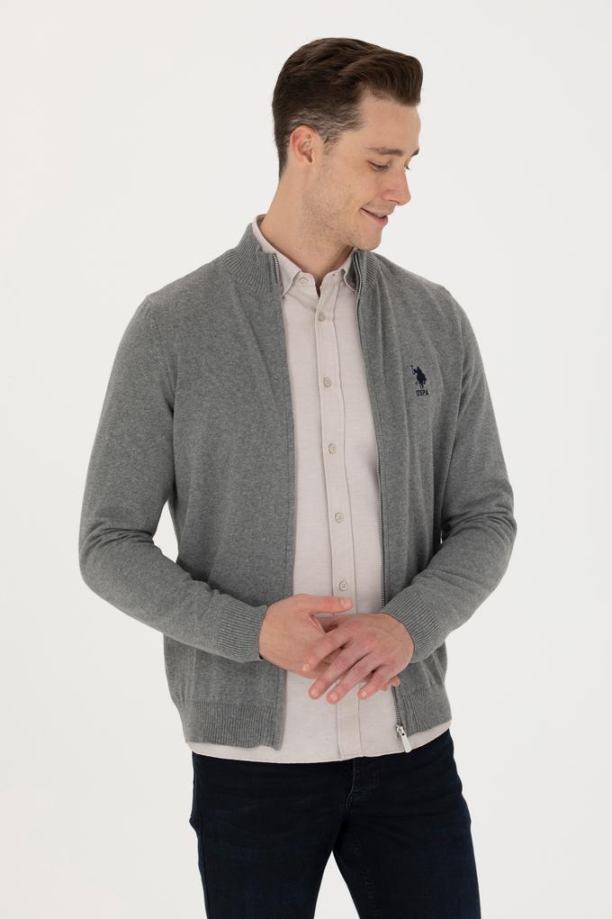 Erkek Gri Melanj Basic Triko Hırka