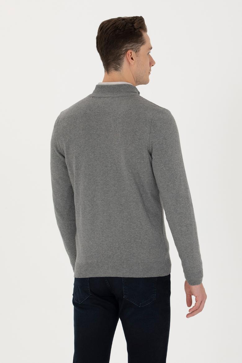 Erkek Gri Melanj Basic Triko Hırka - 50275842024