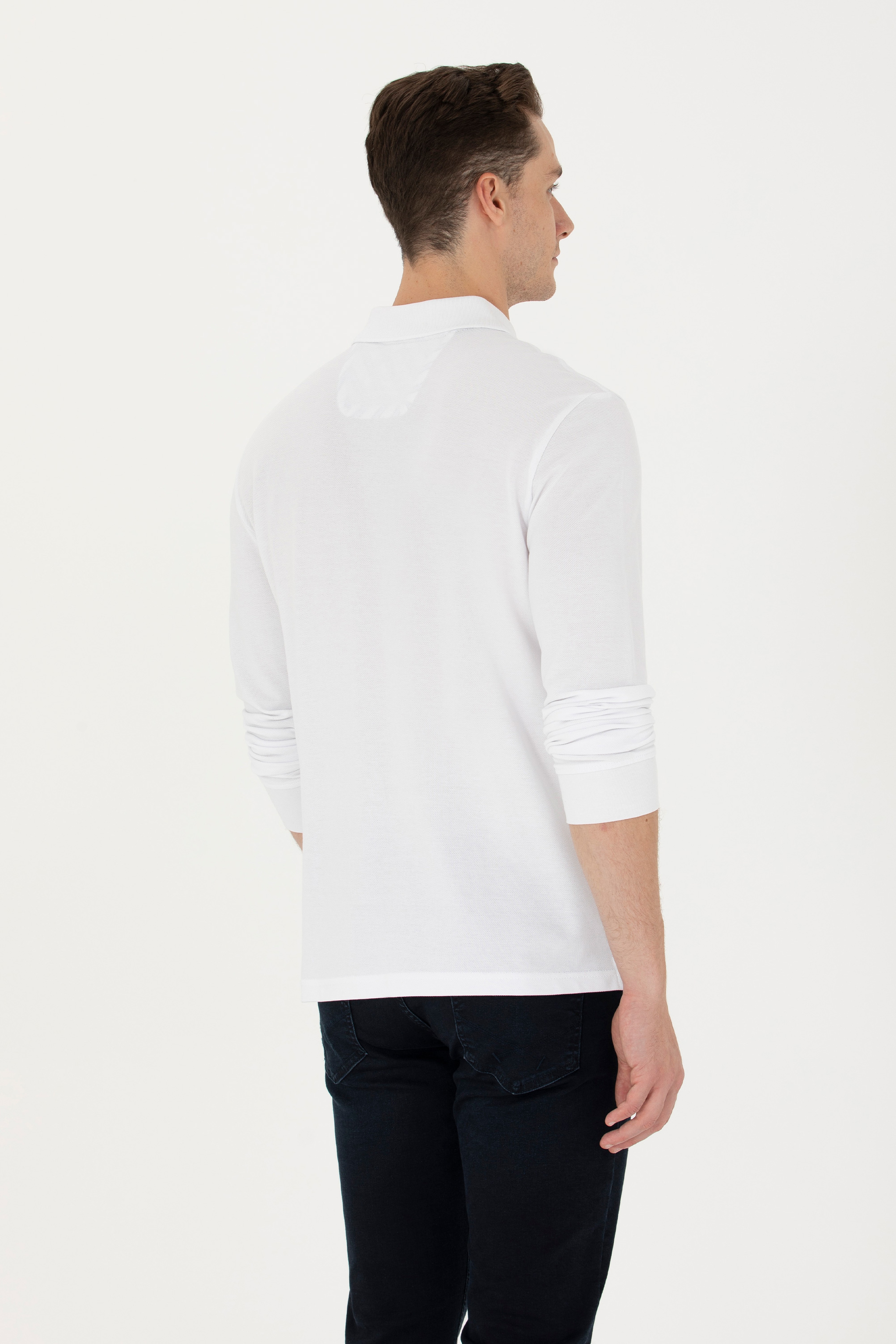Erkek Beyaz Basic Sweatshirt - Image 5