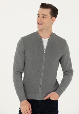 Erkek Gri Melanj Basic Triko Hırka - 50269410005