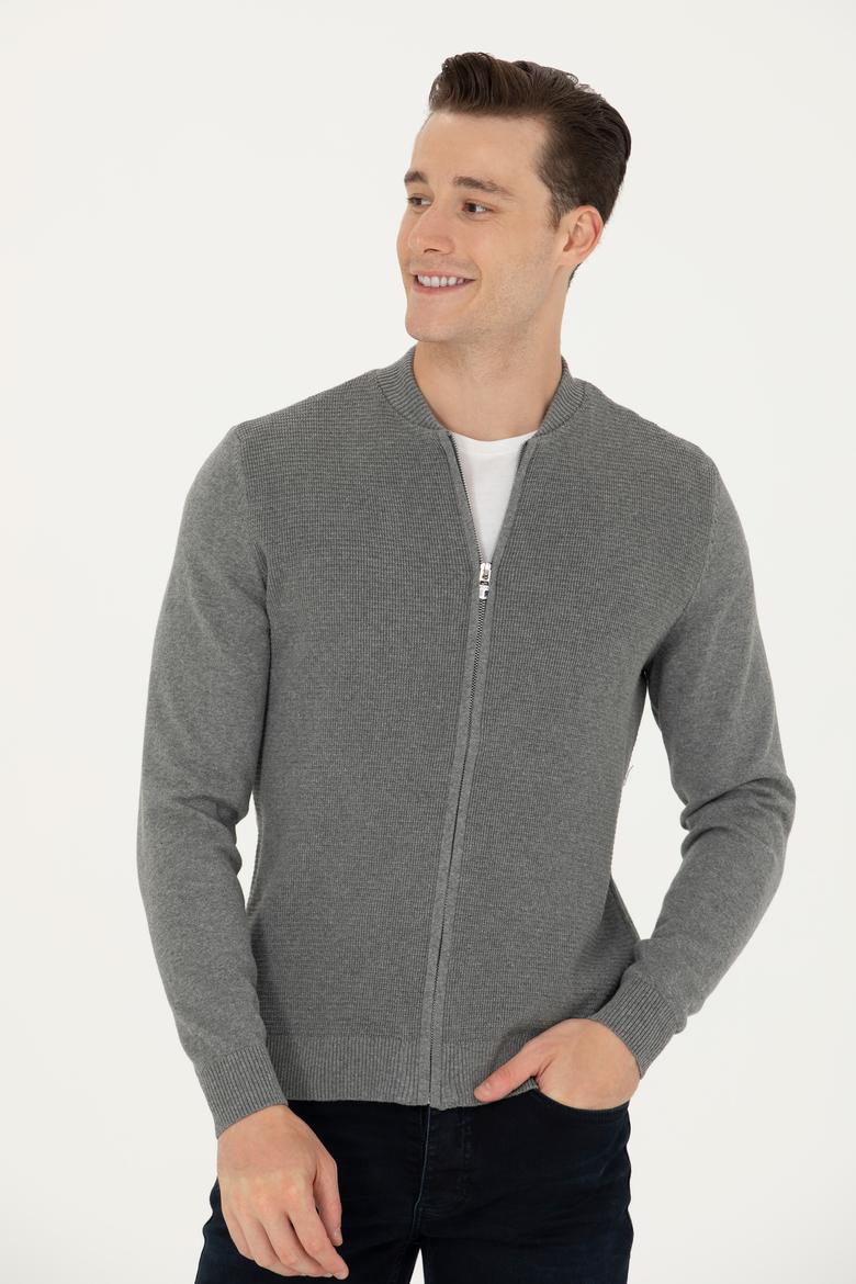 Erkek Gri Melanj Basic Triko Hırka