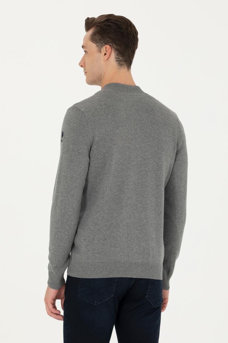 Erkek Gri Melanj Basic Triko Hırka - 50269410005