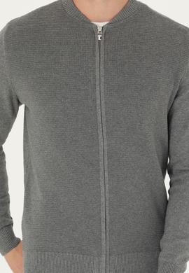 Erkek Gri Melanj Basic Triko Hırka - 50269410005