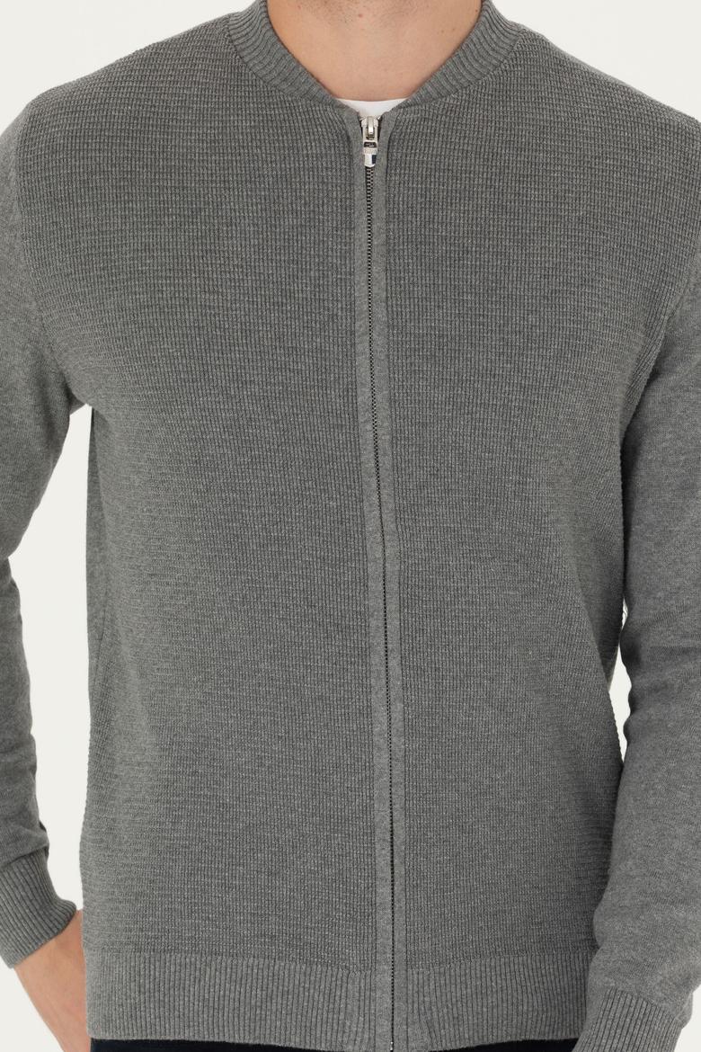 Erkek Gri Melanj Basic Triko Hırka - 50269410005