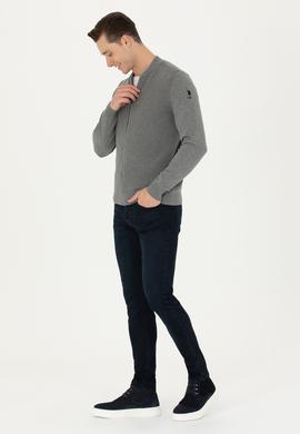 Erkek Gri Melanj Basic Triko Hırka - 50269410005