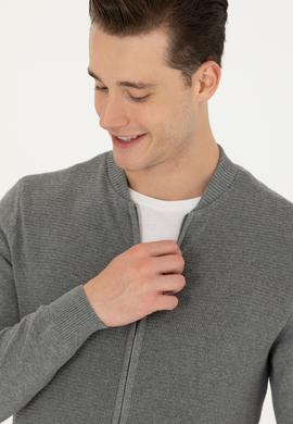 Erkek Gri Melanj Basic Triko Hırka - 50269410005