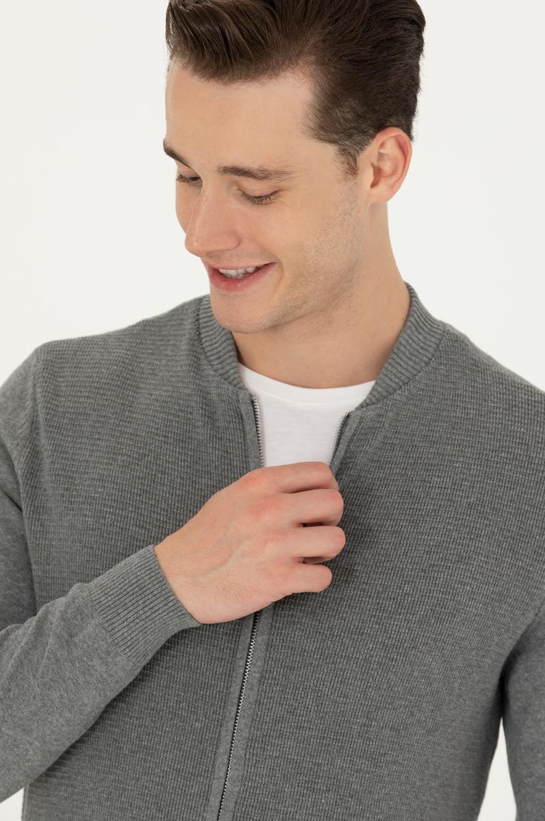 Erkek Gri Melanj Basic Triko Hırka