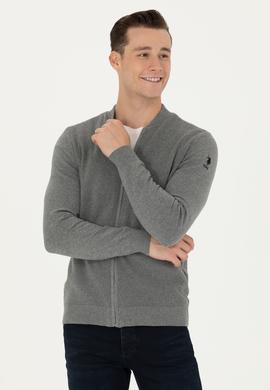 Erkek Gri Melanj Basic Triko Hırka - 50269410005