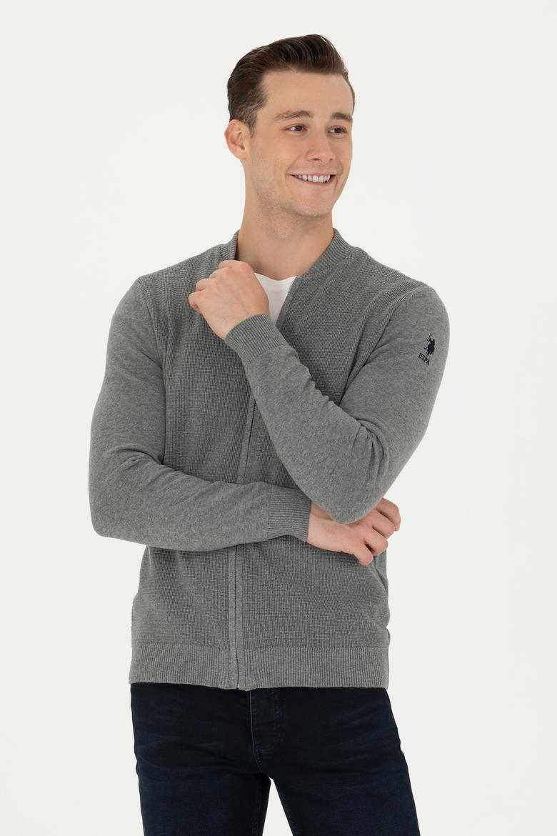 Erkek Gri Melanj Basic Triko Hırka - 50269410005