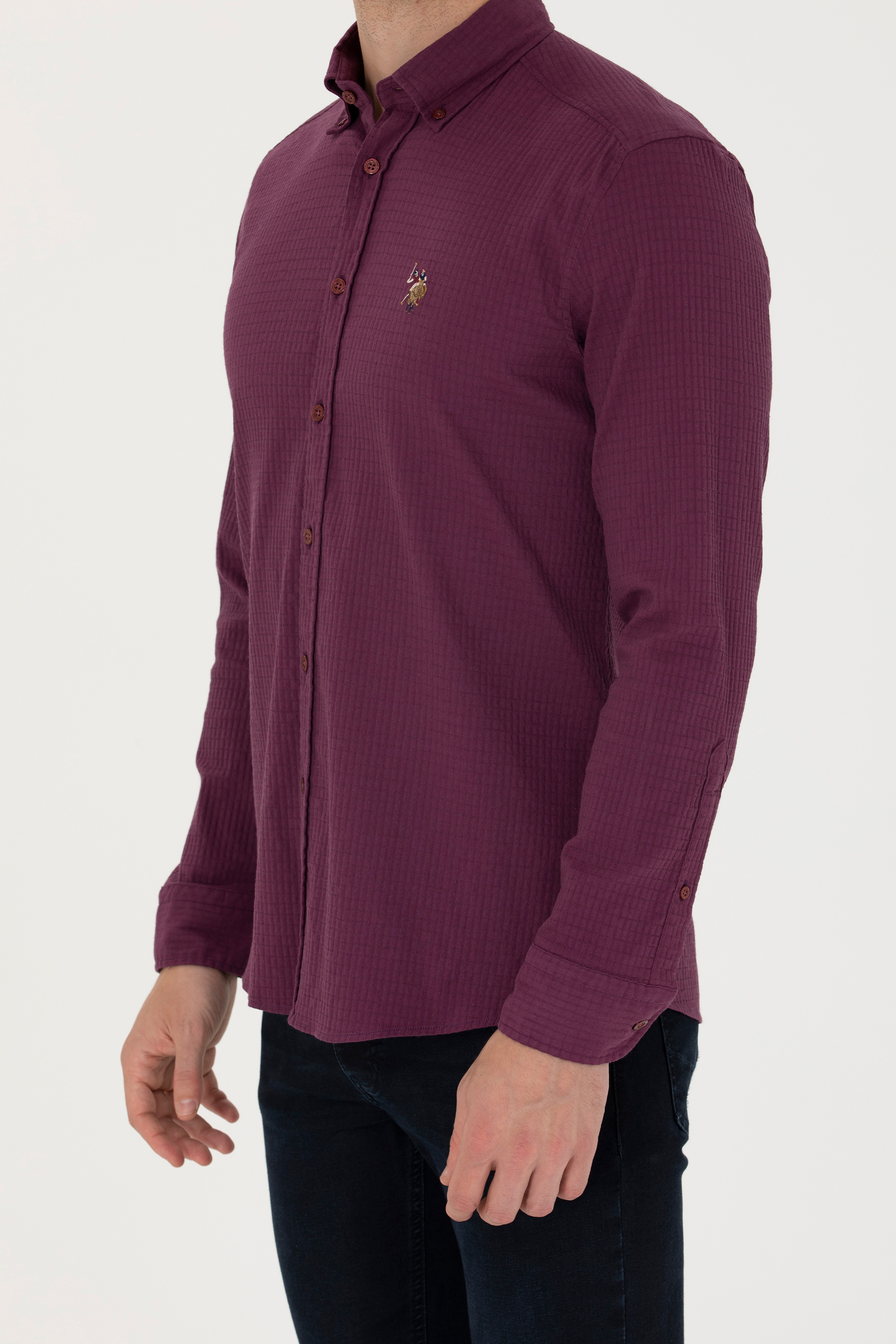 Erkek Bordo Uzun Kollu Gömlek - Image 6