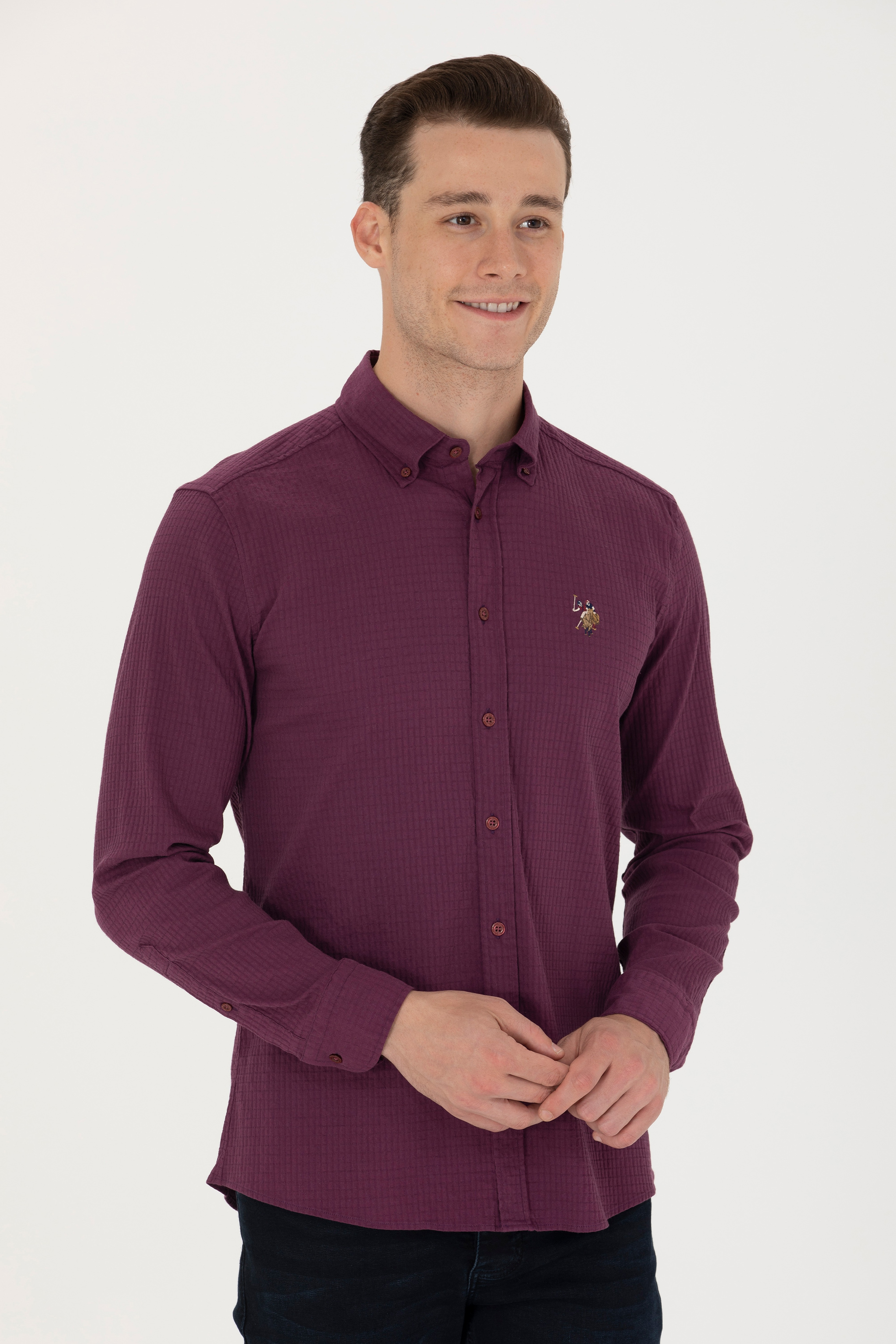 Erkek Bordo Uzun Kollu Gömlek - Image 3