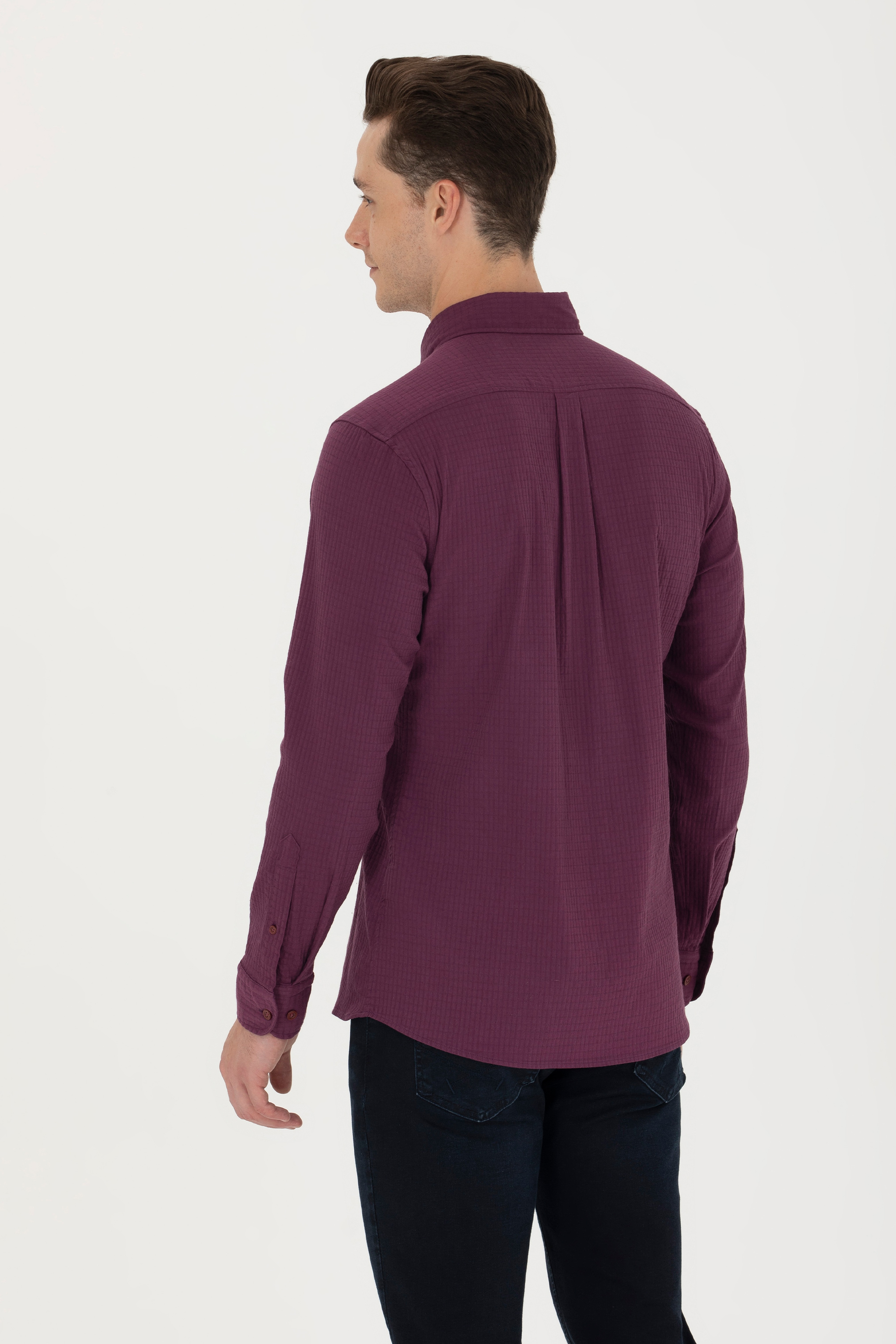 Erkek Bordo Uzun Kollu Gömlek - Image 5