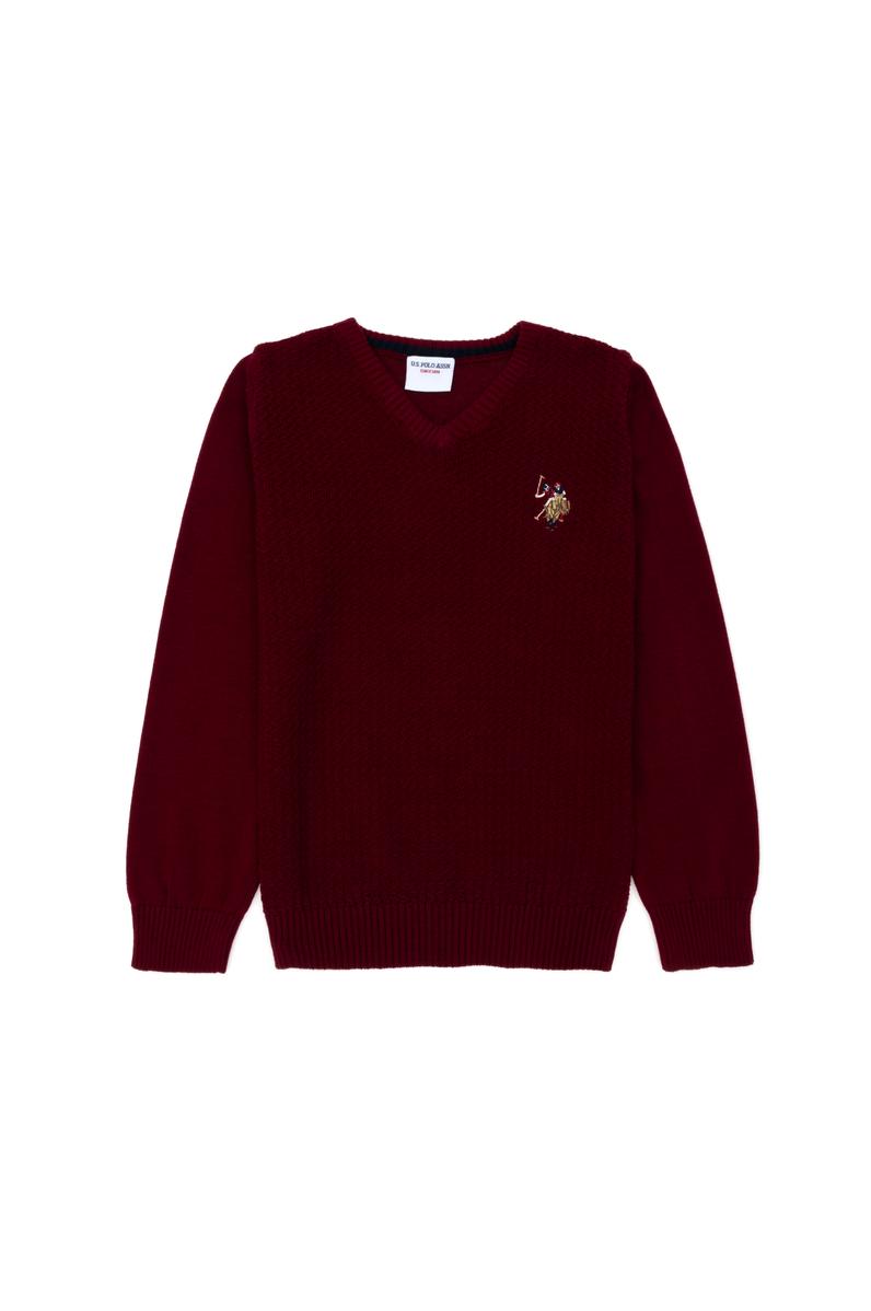 Erkek Çocuk Bordo Basic V Yaka Kazak