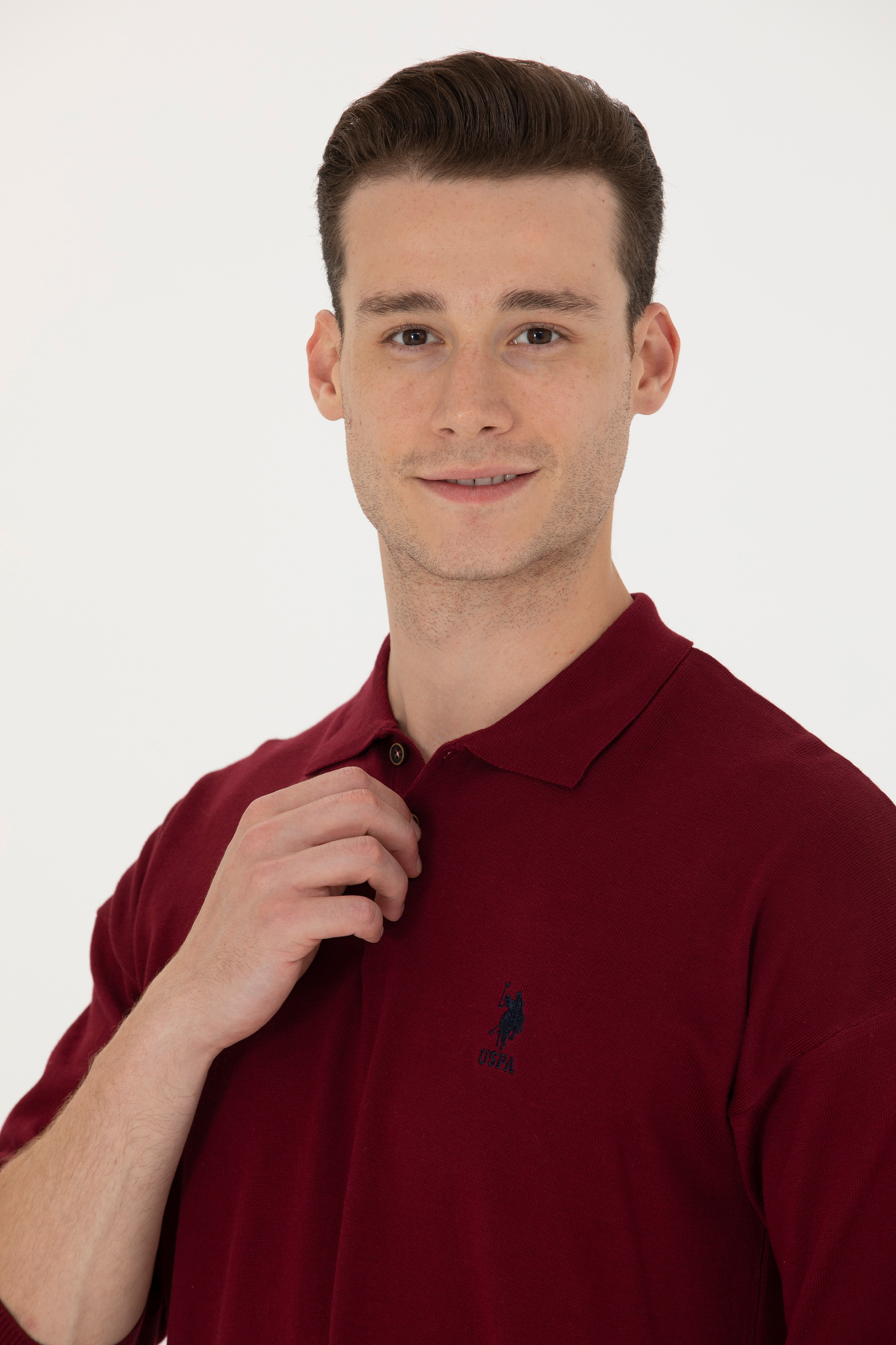Erkek Bordo Polo Yaka Kazak