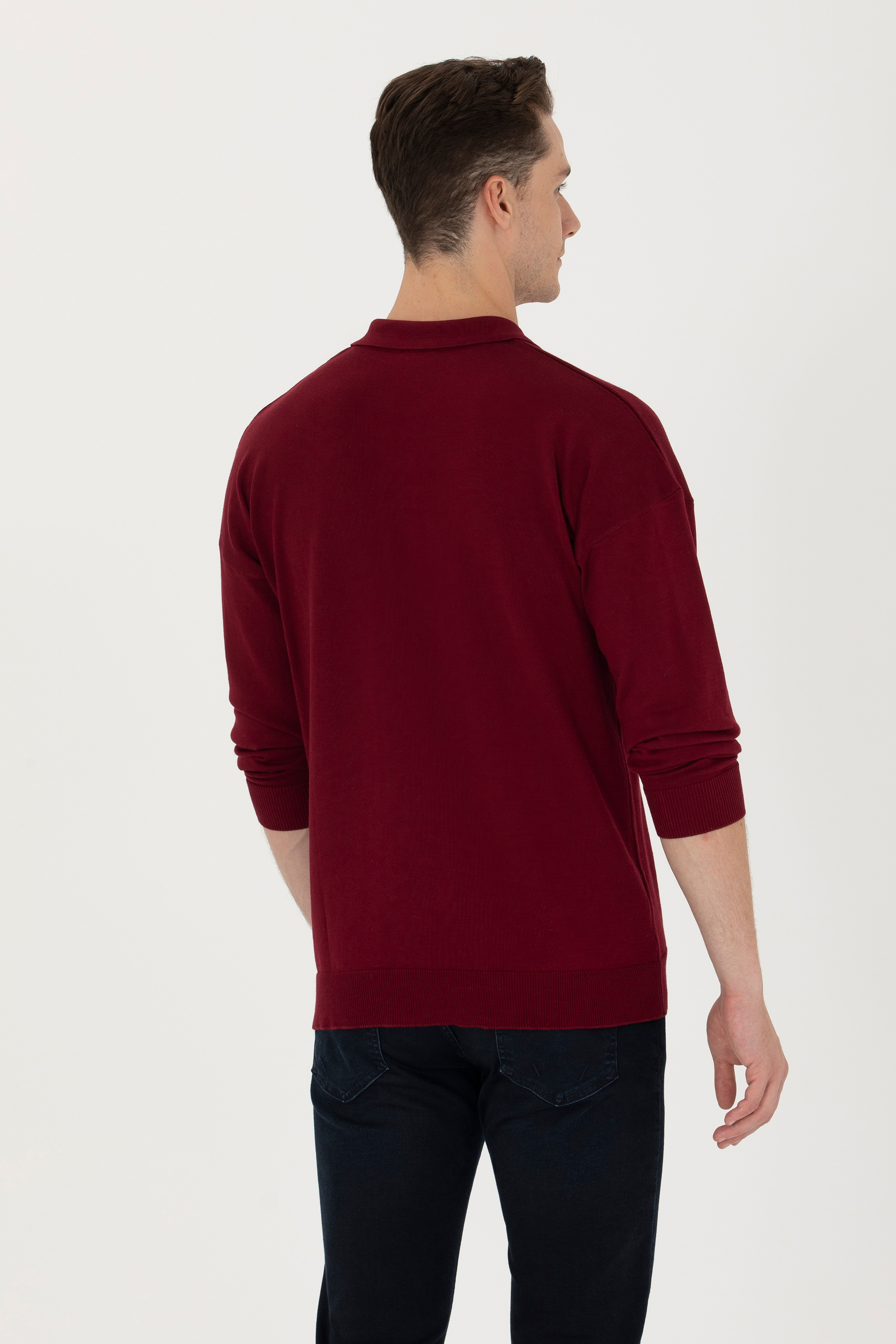 Erkek Bordo Polo Yaka Kazak - Image 5