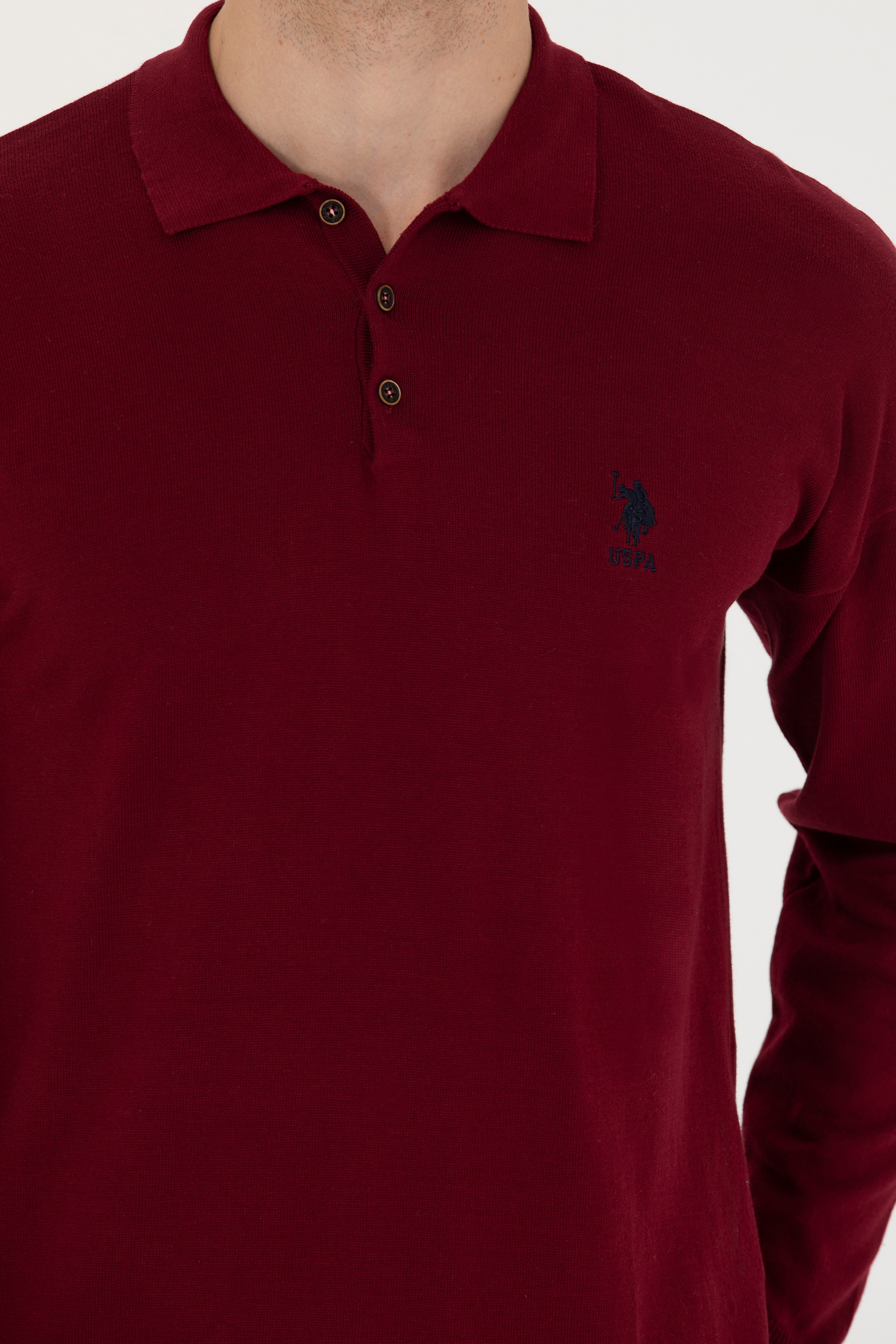 Erkek Bordo Polo Yaka Kazak