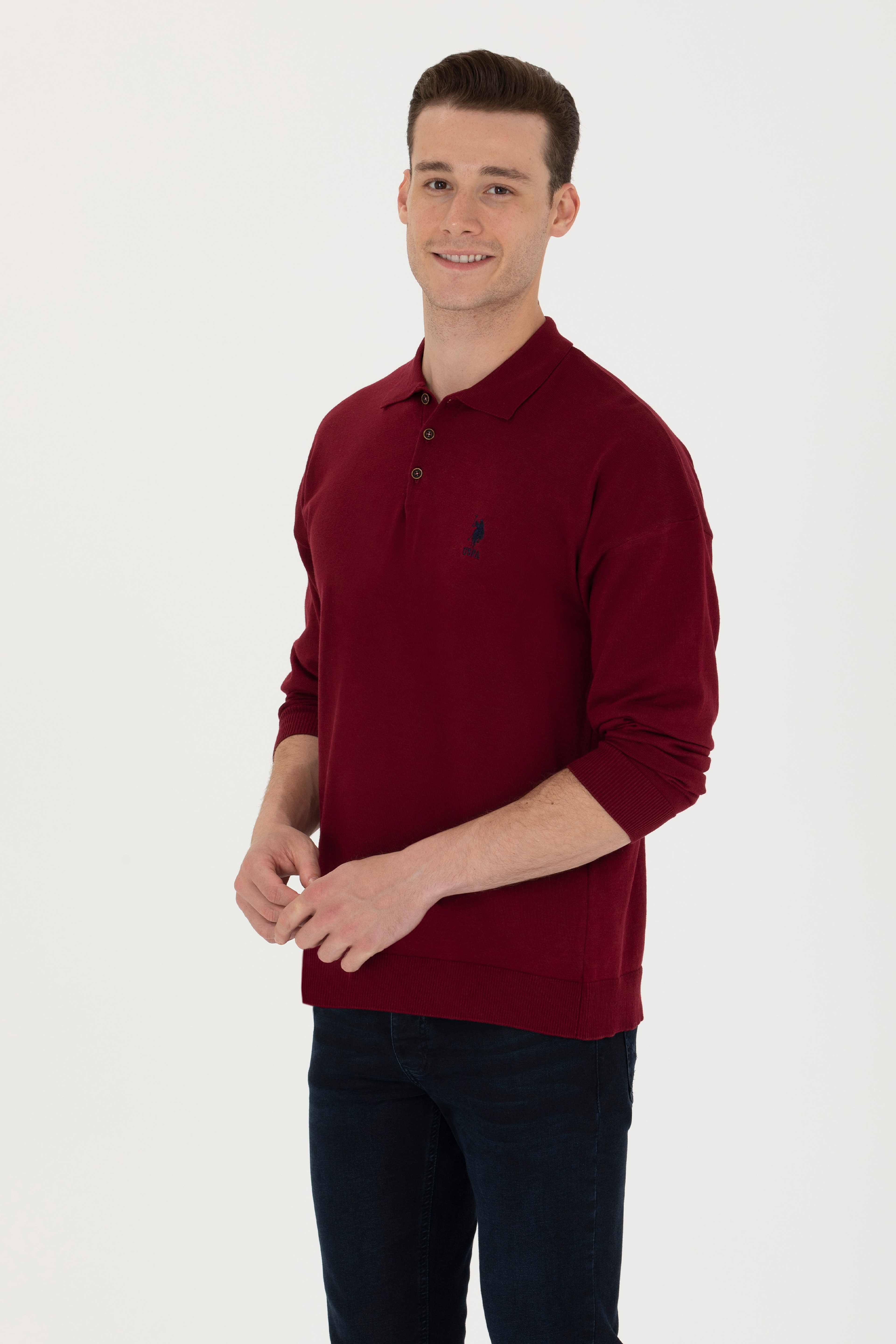 Erkek Bordo Polo Yaka Kazak