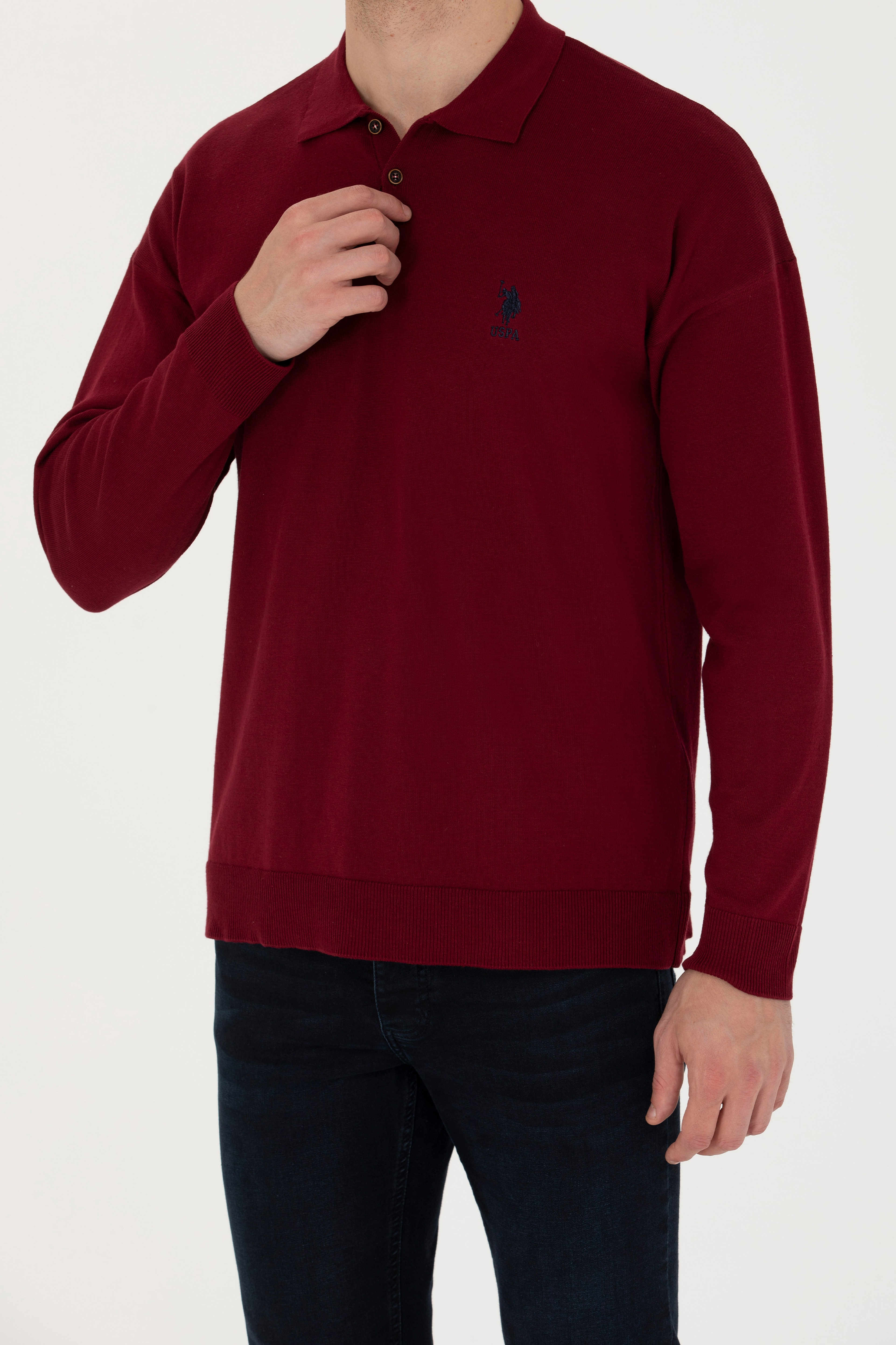 Erkek Bordo Polo Yaka Kazak - Image 6