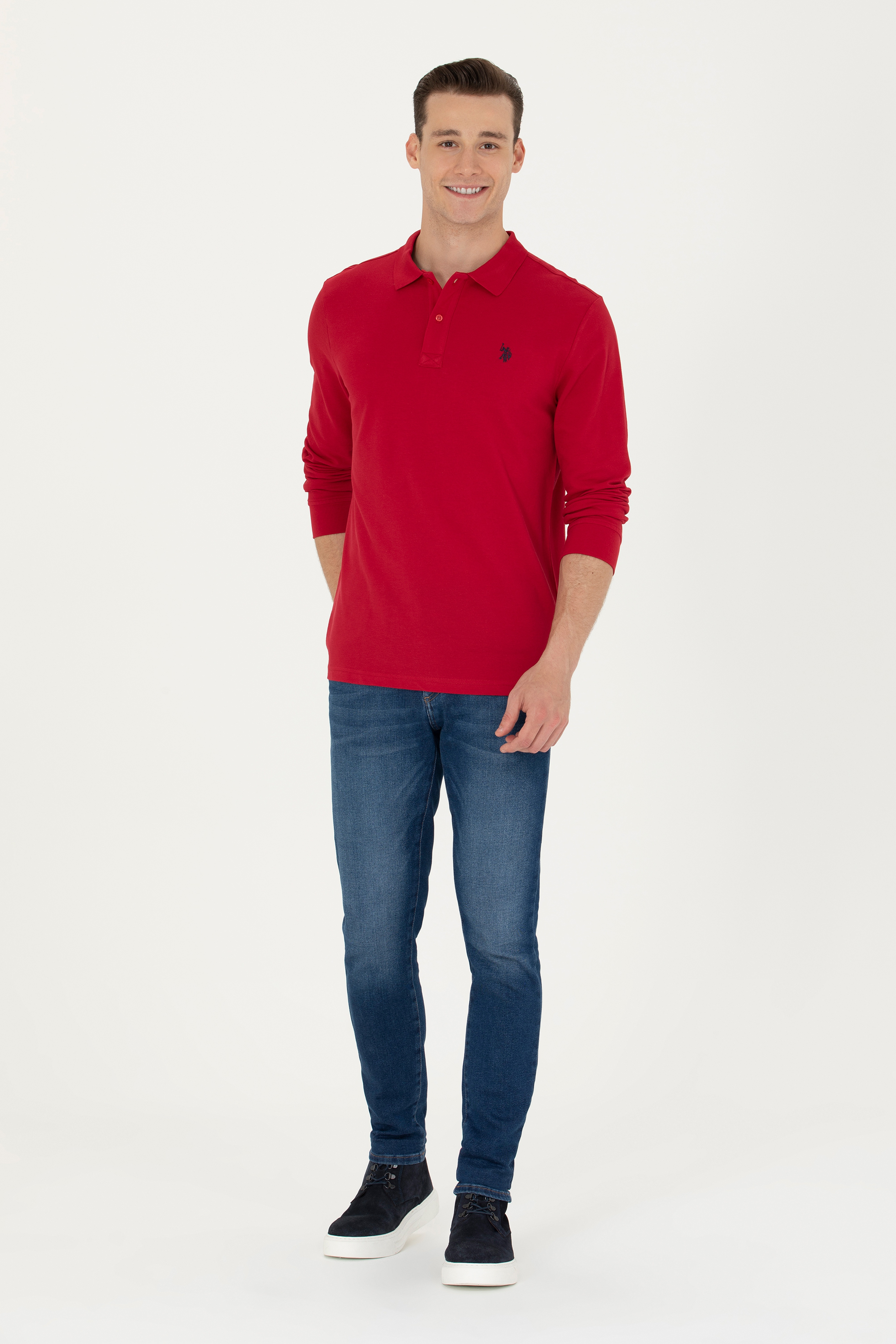 Erkek Kırmızı Basic Sweatshirt - Image 4