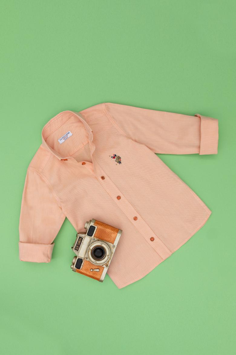 Erkek Çocuk Turuncu Uzun Kollu Basic Gömlek