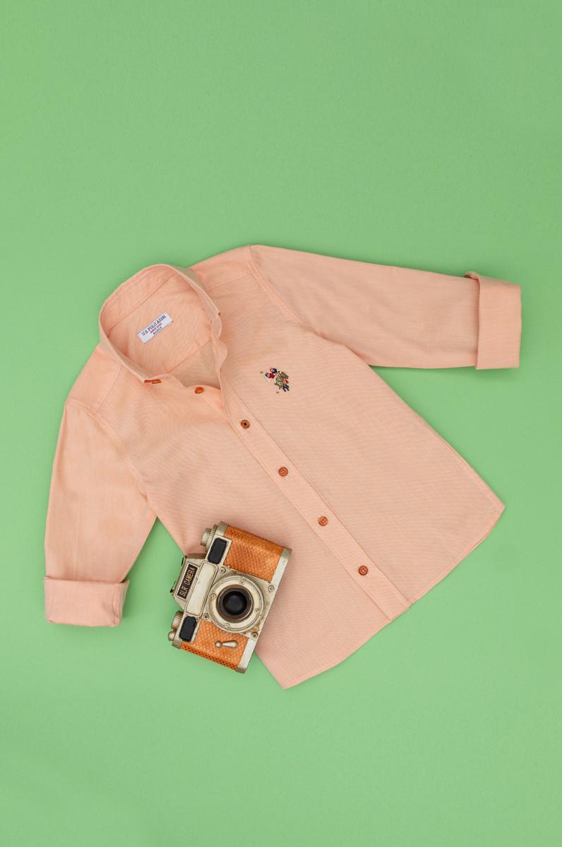 Erkek Çocuk Turuncu Uzun Kollu Basic Gömlek