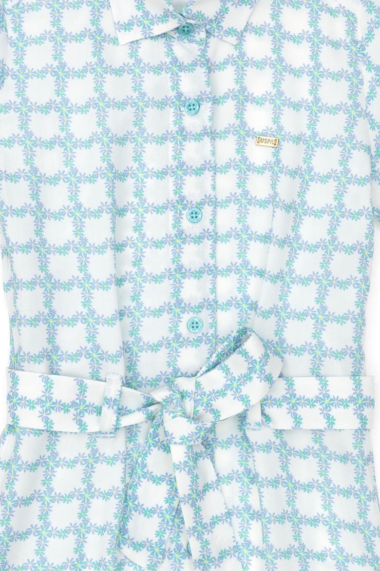 Kız Çocuk Su Yeşili Kısa Kol Dokuma Elbise - 50269609009