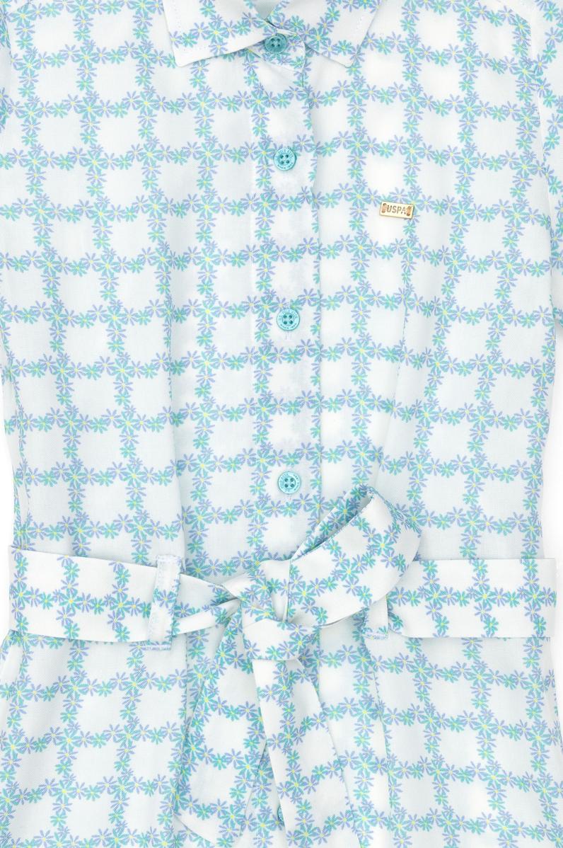 Kız Çocuk Su Yeşili Kısa Kol Dokuma Elbise