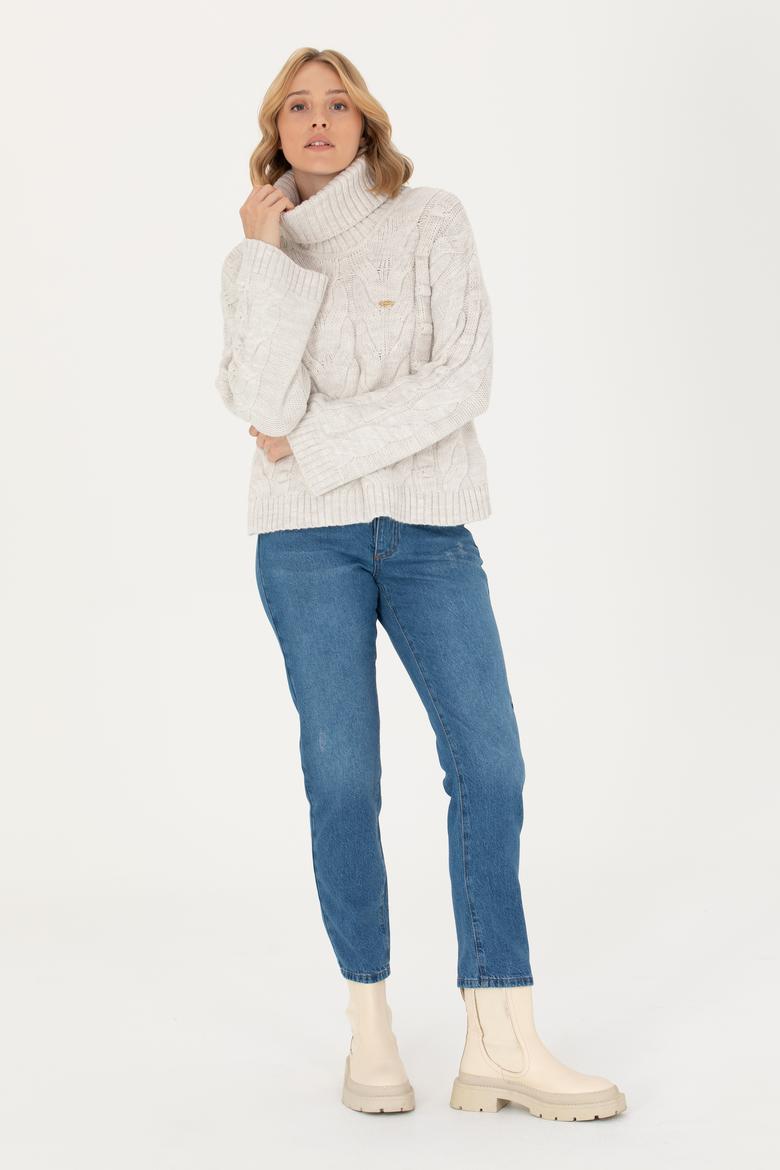 Kadın Taş Melanj Balıkçı Yaka Kazak - 50270441018