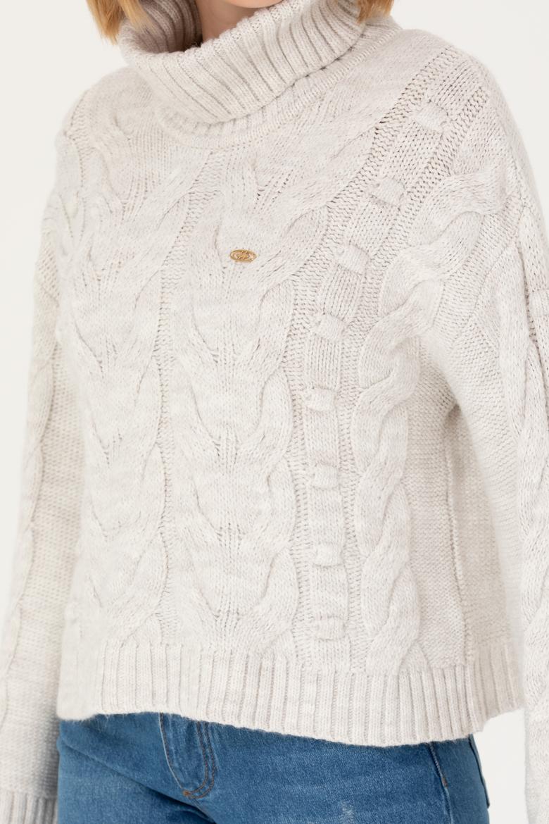 Kadın Taş Melanj Balıkçı Yaka Kazak - 50270441018