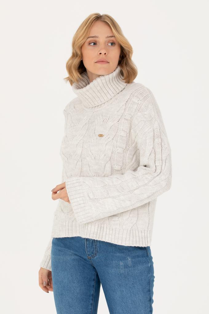 Kadın Taş Melanj Balıkçı Yaka Kazak