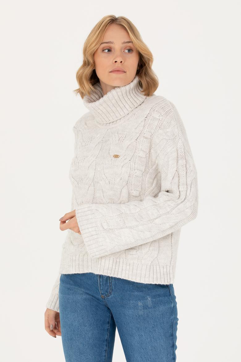 Kadın Taş Melanj Balıkçı Yaka Kazak