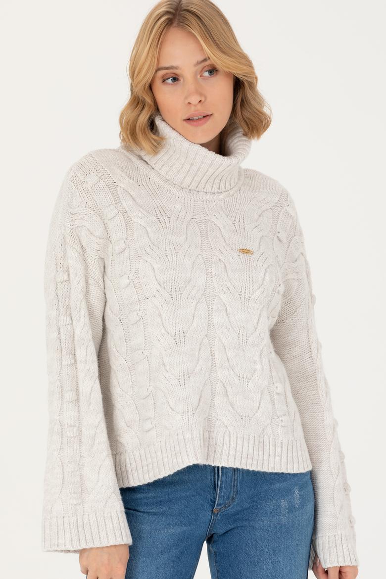 Kadın Taş Melanj Balıkçı Yaka Kazak - 50270441018