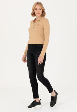 Kadın Kum Basic Polo Yaka Sweatshirt - 50271573105