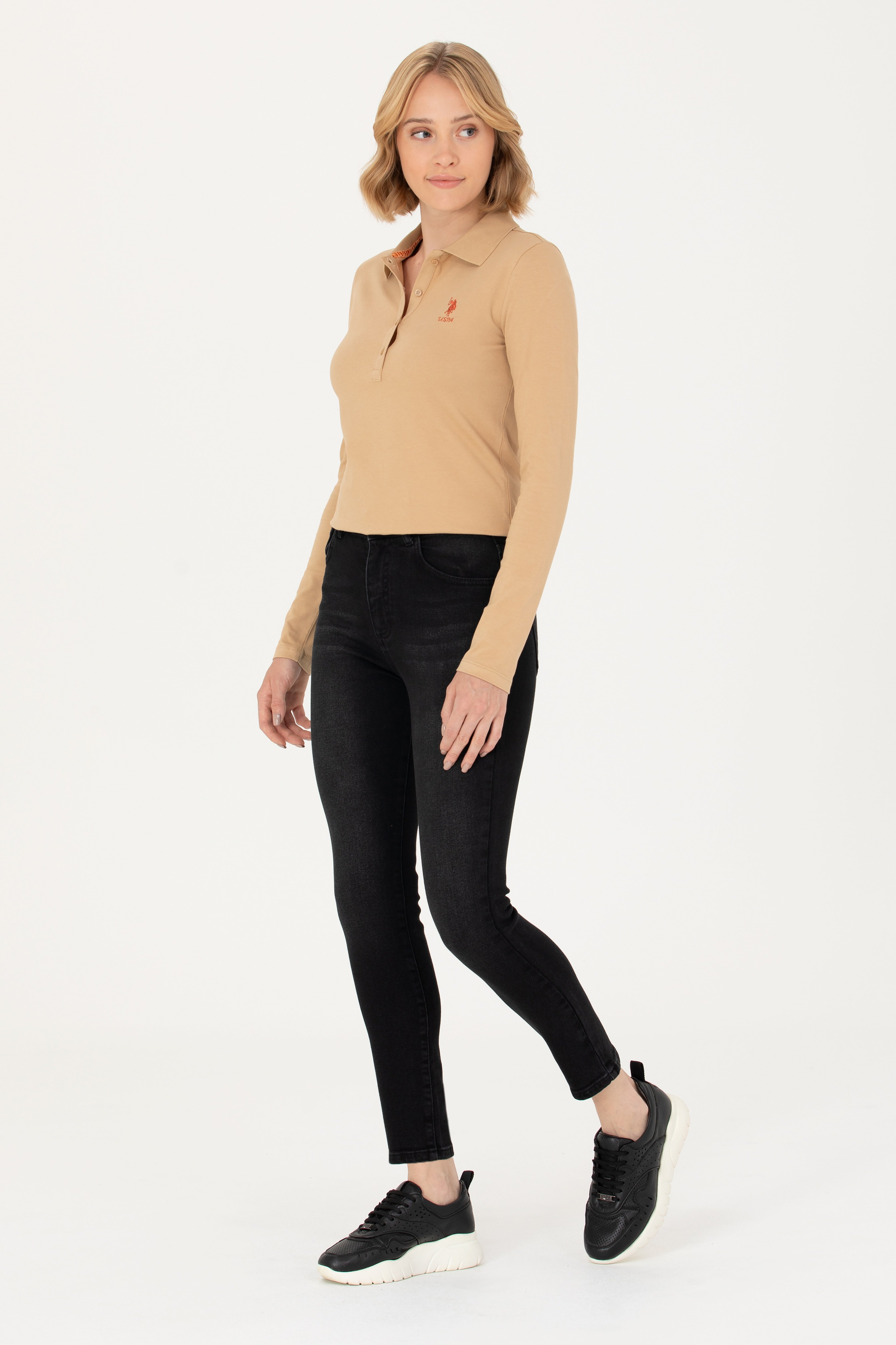 Kadın Kum Basic Polo Yaka Sweatshirt - Image 4