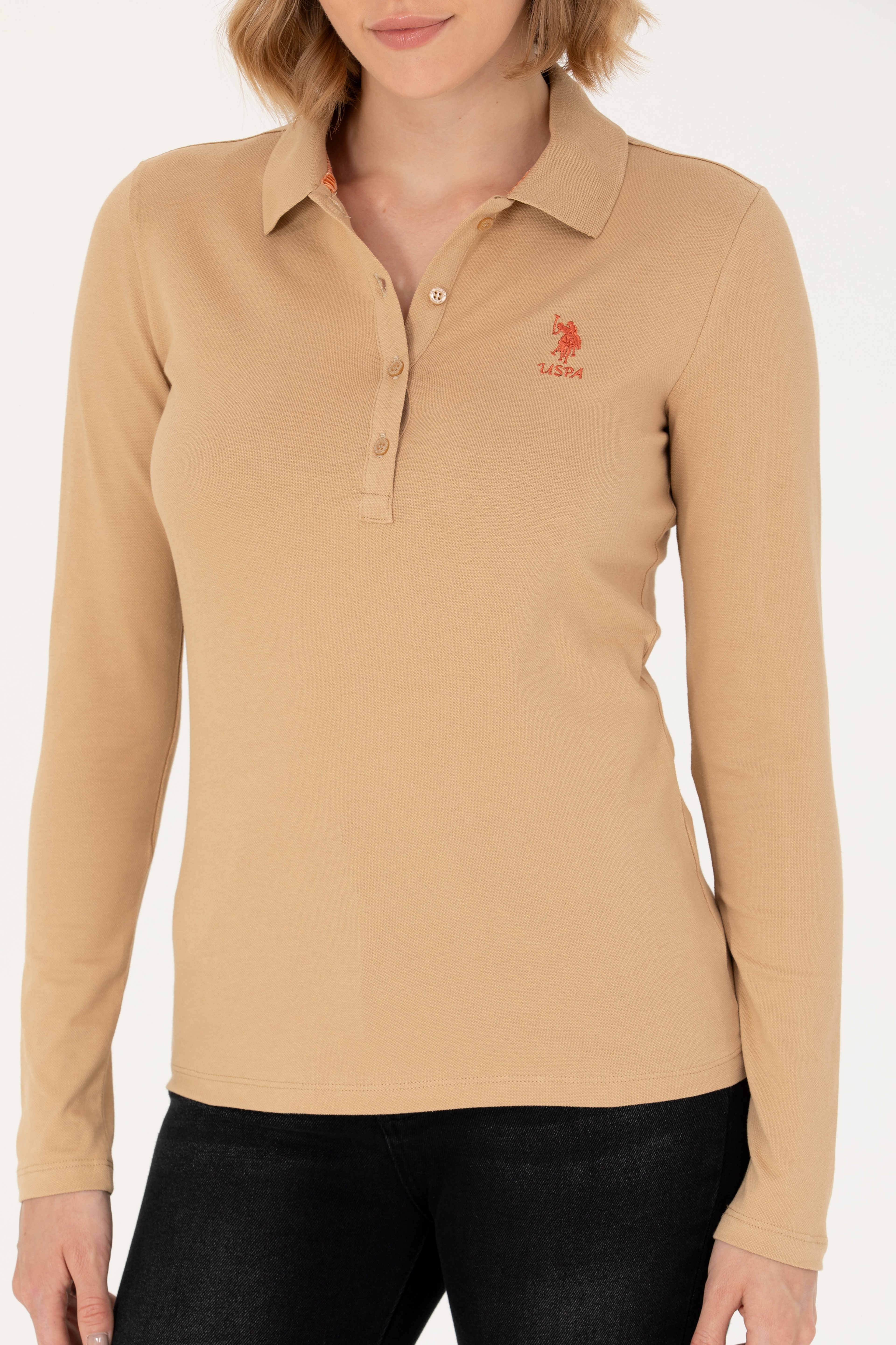 Kadın Kum Basic Polo Yaka Sweatshirt
