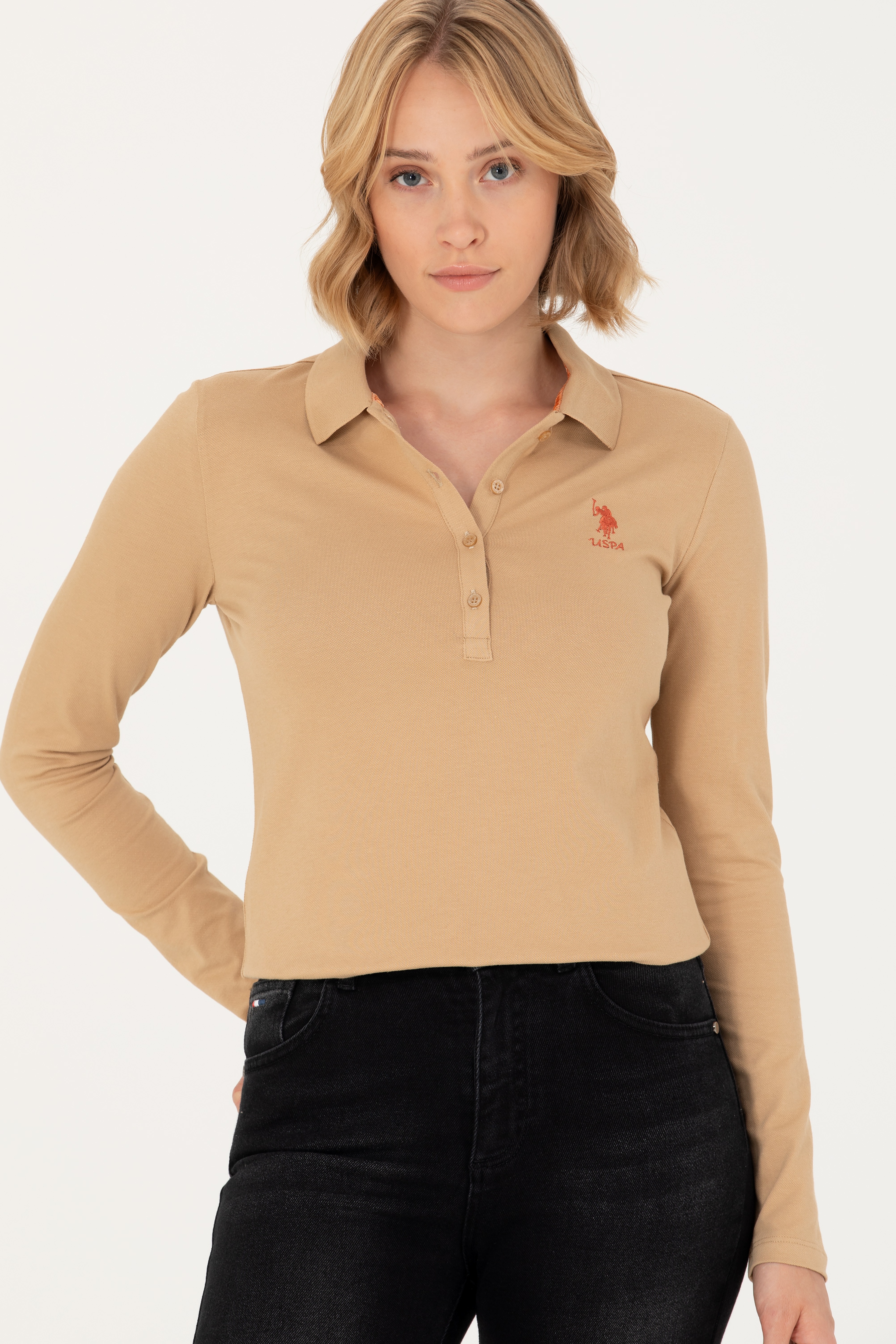 Kadın Kum Basic Polo Yaka Sweatshirt - Image 1
