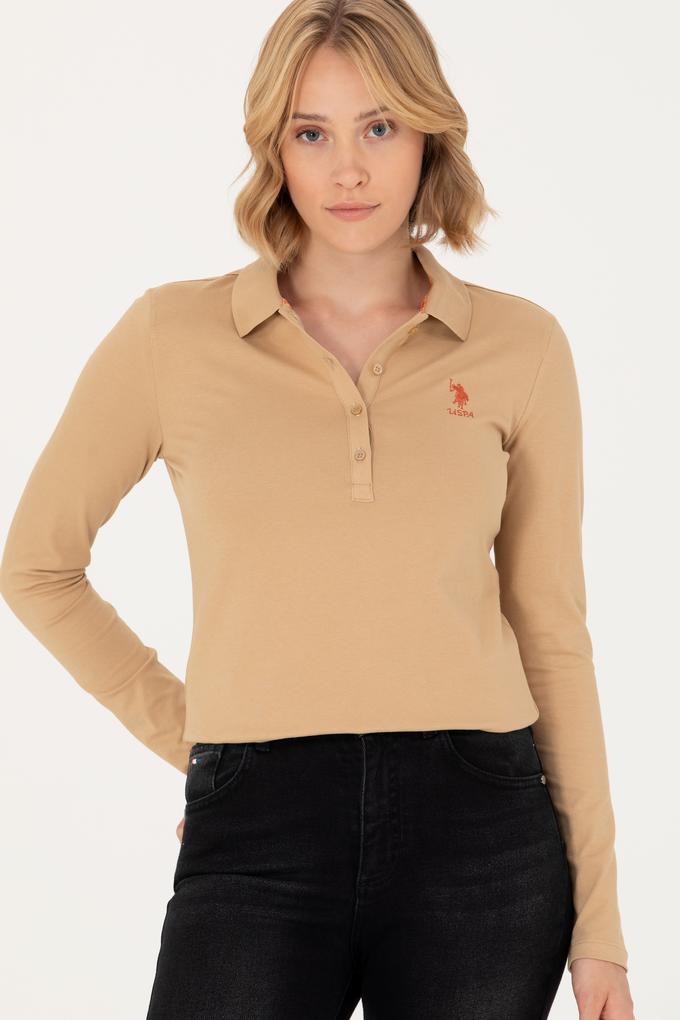 Kadın Kum Basic Polo Yaka Sweatshirt