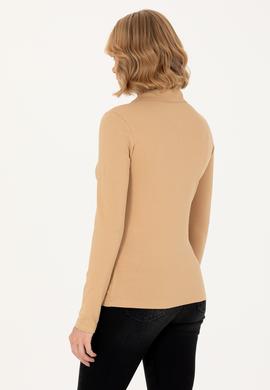 Kadın Kum Basic Polo Yaka Sweatshirt - 50271573105